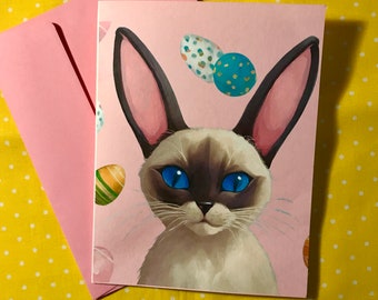 Easter Card - Easter Bunny Cat Card - Siamese Cabbit