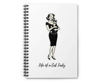 Life of a Cat Lady Spiral Notebook – Retro Minimalist Ruled Line Journal, Cute Cat Lover Gift, Notebook for Cat Lady or Cat Moms