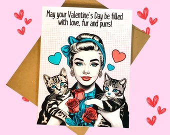Cat Valentine's Day Card, Funny Valentine for Friend, Galentine Card for Girlfriends, Cat Ladies and Cat Lovers, Happy Meowlentine's Day