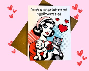 Cat Valentine's Day Card, Funny Valentine for Friend, Galentine Card for Girlfriends, Cat Ladies and Cat Lovers, Happy Meowlentine's Day