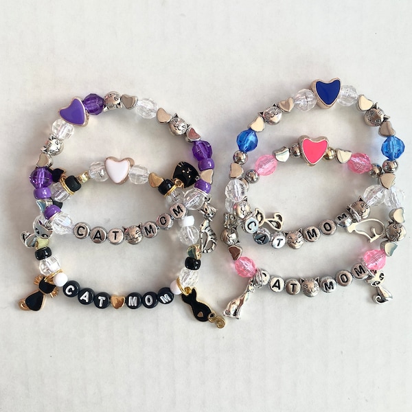 Cat Mom Charm Bracelet -  Bracelet for Cat Mom - Cat Mom Gift