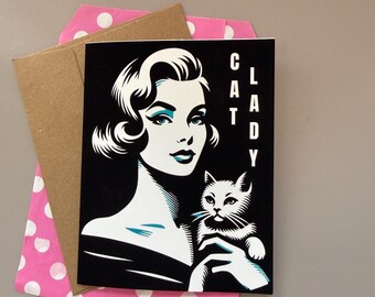 Cat Lady Card – Retro Cat Lover Greeting Card, Gift for Cat Lady, Vintage Style Cat Card