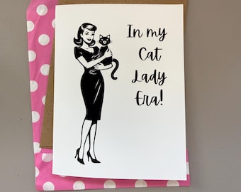In My Cat Lady Era – Cat Lady Card, Retro Cat Lover Card, Vintage Style Cat Greeting Card, Cat Mom Gift