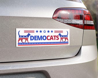 Democats Car Magnet Bumper Sticker- Funny Political Cat Sticker - Vote Meow - Democats