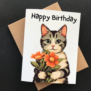 Cat Happy Birthday Card for Cat Lovers with Tabby Cat