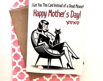 Funny Cat Mother's Day Card, Cat Mom Card, Retro Greeting Card for Cat Ladies