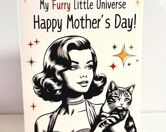 Cat Mother's Day Card for Cat Mom from the Cat, Funny Cat Mom Card, Retro Greeting Card, Happy Mother's Day to all Cat Ladies!