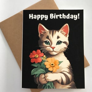 Cat Happy Birthday Card for Cat Lovers - Retro Birthday Card with Tabby Cat