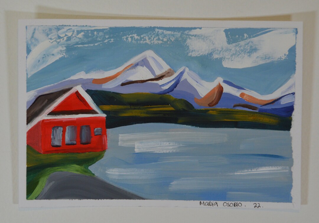 Original Oil Painting of Lake and Mountain Abstract Lake - Etsy