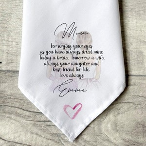 Personalised Wedding Handkerchief Mother of The Bride, Wedding hankie Keepsake, Personalised Wedding Poem or Own Wording, mother of groom