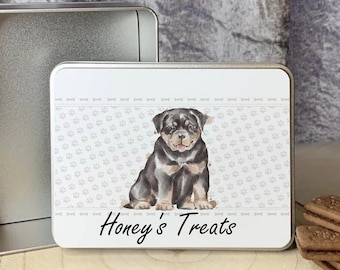 Personalised Dog Treat Tin Rottweiler dog Pet Treat Tin Dog lover gift Dog Breed Reusable Biscuit Treat Storage Gift for dog Birthday Gift