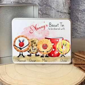 Personalised Nanny Biscuit Tin Novelty Sweetie Tin Secret Santa Gift family Treat Storage Reusable Christmas Gift For Nanny Biscuit faces