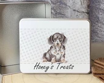 Personalised Dog Treat Tin Dachshund dog Pet Treat Tin Dog lover gift Dog Breed Reusable Biscuit Treat Storage Gift for dog Birthday Gift