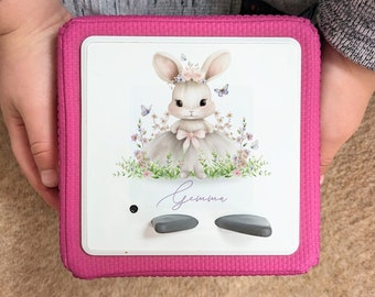 Personalized Rabbit Toniebox Topper: Pink Floral Bunny Vinyl Sticker Tonie Box