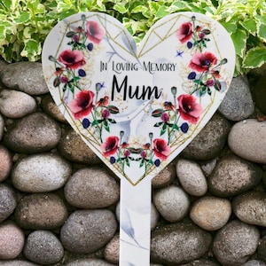 Personalized Poppy Heart Grave Marker: Acrylic Memorial Ornament