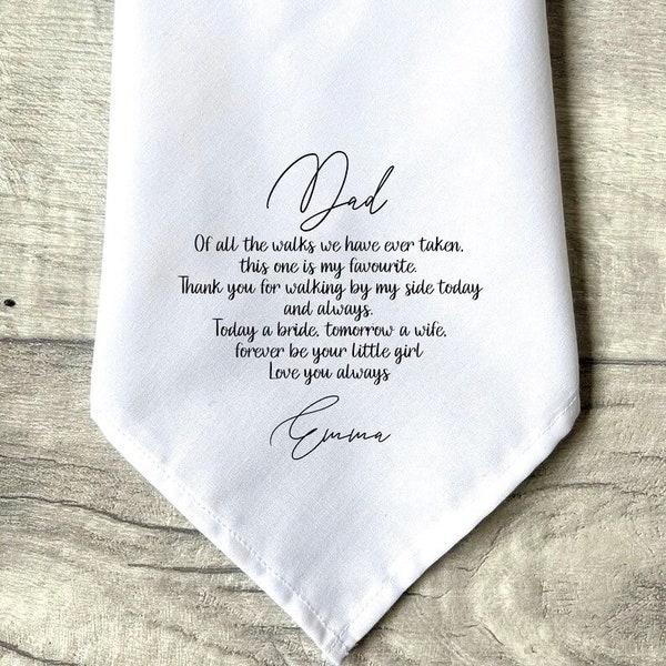Personalised Wedding Handkerchief for Dad, Father of the Bride Gift, Wedding Keepsake, Personalised Poem or Own Wording, special walk gift