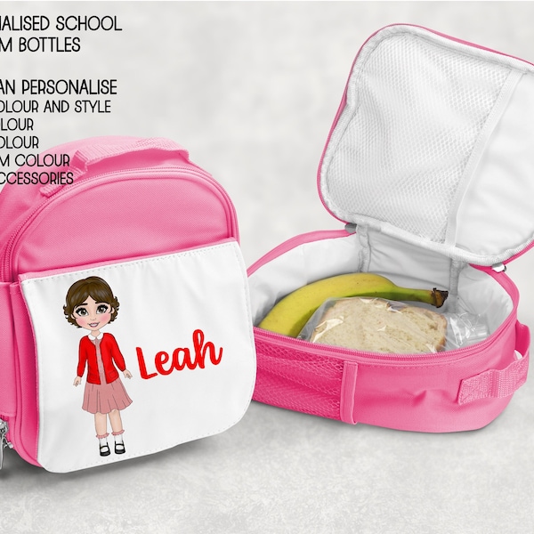 Personalised Girls School lunch Bag Back to school School Bag Younger Girls lunch bag Girl School Uniform Back to school  Girl character bag