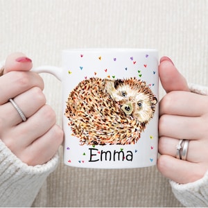 Personalised Hedgehog Mug, Hedgehog lover gift for her, cute Hedgehog Mug, hedgehog cup and coaster set, mothers day gift, animal lover gift