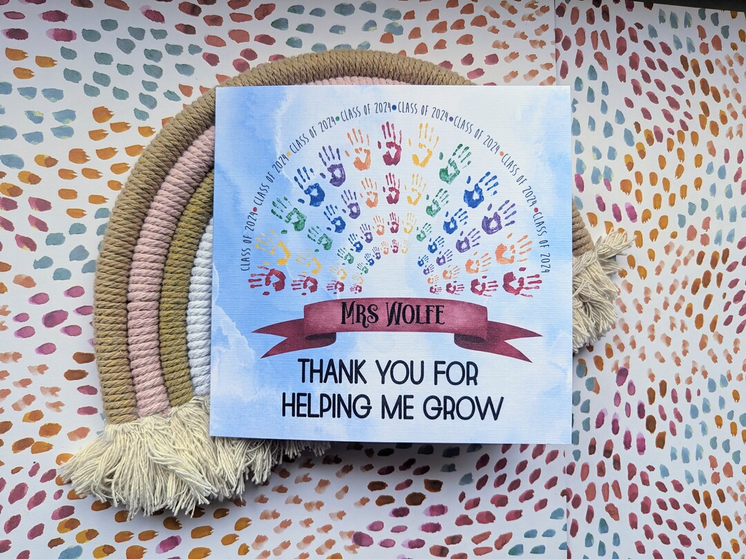 Personalised Teacher Card Hand Print End of School Year Teacher Gift ...