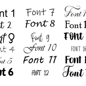 May include: A white background displays 18 different font styles labeled "Font 1" through "Font 18" in black. The fonts vary from simple sans-serif to elegant cursive, showcasing a range of typographic options for design projects.