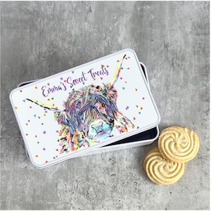 Lata de galletas de vaca Highland personalizada, lata de Navidad personalizada, lata familiar personalizada, lata de dulce novedosa, lata de almacenamiento de golosinas novedosas