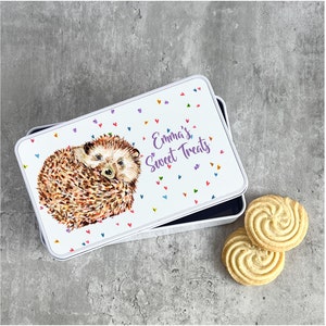 Personalized Hedgehog Biscuit Tin: Christmas Treat Storage