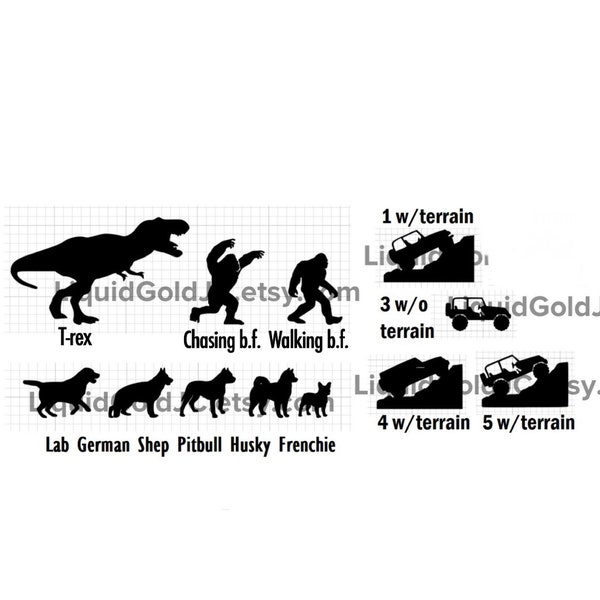 T-Rex Sasquatch off road vehicle decal single or set | Easter Egg Decals | Dinosaur  Car Windshield Decal | T-Rex Decal | Sasquatch Bigfoot