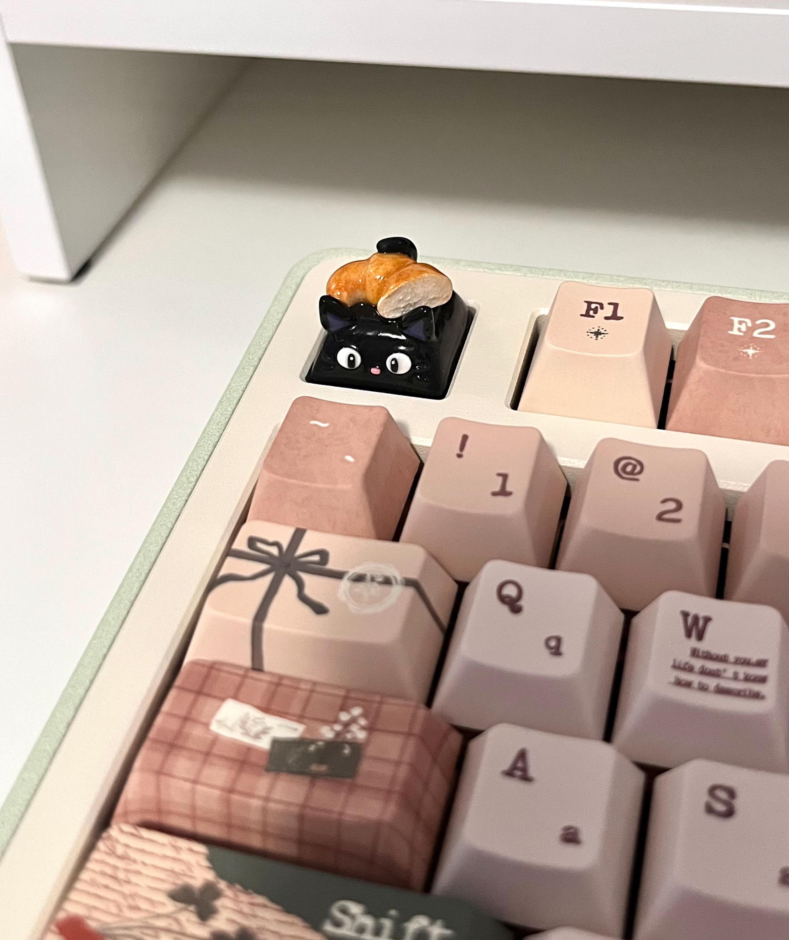 Croissant - Jiji | Cute Black Cat Artisan Keycap | Handmade with Polymer Clay | Cute Keycaps | Cherry MX Compatible | Anime Lover Gifts
