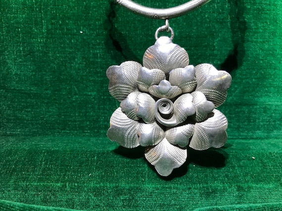 Sterling Silver Necklace with Large Silver Flower… - image 1