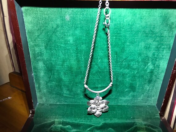 Sterling Silver Necklace with Large Silver Flower… - image 2