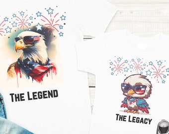 La leyenda, el legado, 4 de julio, camisas de padre e hijo, camisas a juego, padre e hijo, regalo del día del padre, regalo para papá, camisa de papá e hijo, patriótico