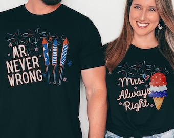 Mr und Mrs 4. Juli Shirt, passendes Paar Shirt, lustiges Paar, Gedenktag, sein und sie Fourth of Juli Tshirts, frisch verheiratetes Geschenk, Hochzeitsgeschenk