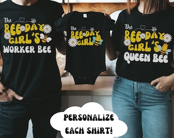 T-shirt di compleanno dell'ape della famiglia abbinata, Mama Bee, Dada Bee, Papà Bee, Camicia del giorno dell'ape, 1st Beeday, First Birthday Girl, Queen Bee Bday, Camicie personalizzate