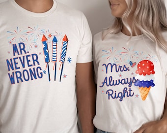 Mr und Mrs 4. Juli Shirt, passendes Paar Shirt, lustiges Paar, Gedenktag, sein und sie Fourth of Juli Tshirts, frisch verheiratetes Geschenk, Hochzeitsgeschenk