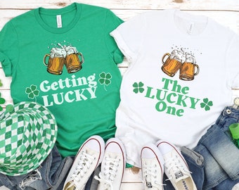 Getting Lucky Shirt, Lucky 1, Matching Couple Shirt, St Patricks Day Shirts voor paar, Grappig St Patricks Shirt Newlyweds, Grappig Paar T-Shirt