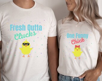 Fresh Out of Clucks Lustiges Ostershirt für Frauen für Männer,Lustiges Ostergeschenk,Ostern Küken Shirt,Osterei Jagd TShirt,Baby Küken Shirt