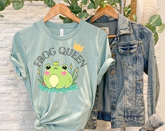 Cute Frog Queen Shirt for Girls, Girls Frog T-Shirt, Frog Shirt for Women, Cottage Core Frog, Retro Frog Shirt for Teen, Frog Tee,Funny Frog