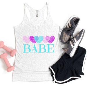 Babe Doodle Hearts Tank, Valentine Workout Shirt, Mom Shirt, Gift for Women, Womens Racerback Workout Tank, Muscle Tank, Weightlifting Shirt
