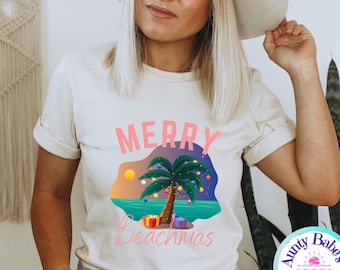 Merry Beachmas,Beach Christmas,Tropical Christmas Shirt,Matching Vacation Tees,Beach Christmas TShirt, Hawaiian Christmas, Coastal Christmas