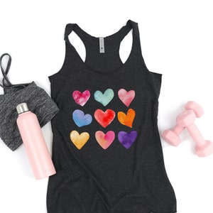 Watercolor Hearts, Valentine Workout Shirt, Mom Shirt, Gift for Women, Womens Workout Tank, Cute Workout Tank, Hearts Tank, Pretty Workout T