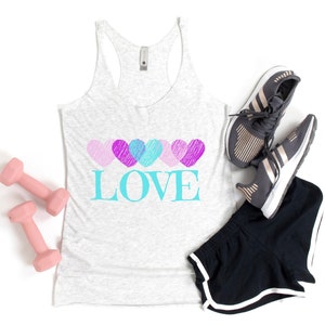 LOVE Doodle Hearts Tank, Valentine Workout Shirt, Mom Shirt, Gift for Women, Womens Racerback Workout Tank, Muscle Tank, Weightlifting Shirt