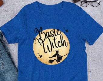 Enkel häxa Halloween-t-shirt för kvinnor, Halloween-tröja, fullmåne-tröja, Halloween-t-shirts, höst-t-shirt för kvinnor, vintage häxa på kvast, dam-t-shirt