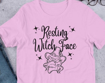 Cara de bruja en reposo Halloween TShirt para mujeres, camisa de Halloween, camisa de luna llena, camisetas de Halloween, camiseta de otoño de mujeres divertidas, camisa de bruja de mujeres