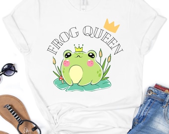 Niedliches Froschkönig-Shirt für Mädchen, Mädchen-Frosch-T-Shirt, Frosch-Shirt für Frauen, Cottage Kernfrosch, Retro-Frosch-Shirt für Teenager, Frosch-T-Stück, lustiger Frosch