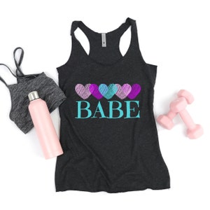 Babe Doodle Hearts Tank, Valentine Workout Shirt, Mom Shirt, Gift for Women, Womens Racerback Workout Tank, Muscle Tank, Weightlifting Shirt