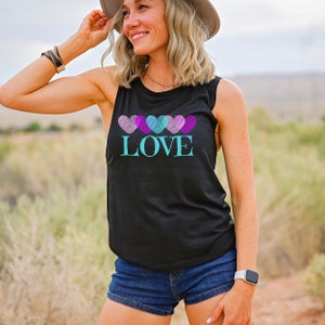 LOVE Doodle Hearts Tank, Valentine Workout Shirt, Mom Shirt, Gift for Women, Womens Racerback Workout Tank, Muscle Tank, Weightlifting Shirt