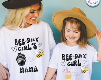 T-shirt di compleanno dell'ape della famiglia abbinata, Mama Bee, Dada Bee, Papà Bee, Camicia del giorno dell'ape, 1st Beeday, First Birthday Girl, Queen Bee Bday, Camicie personalizzate