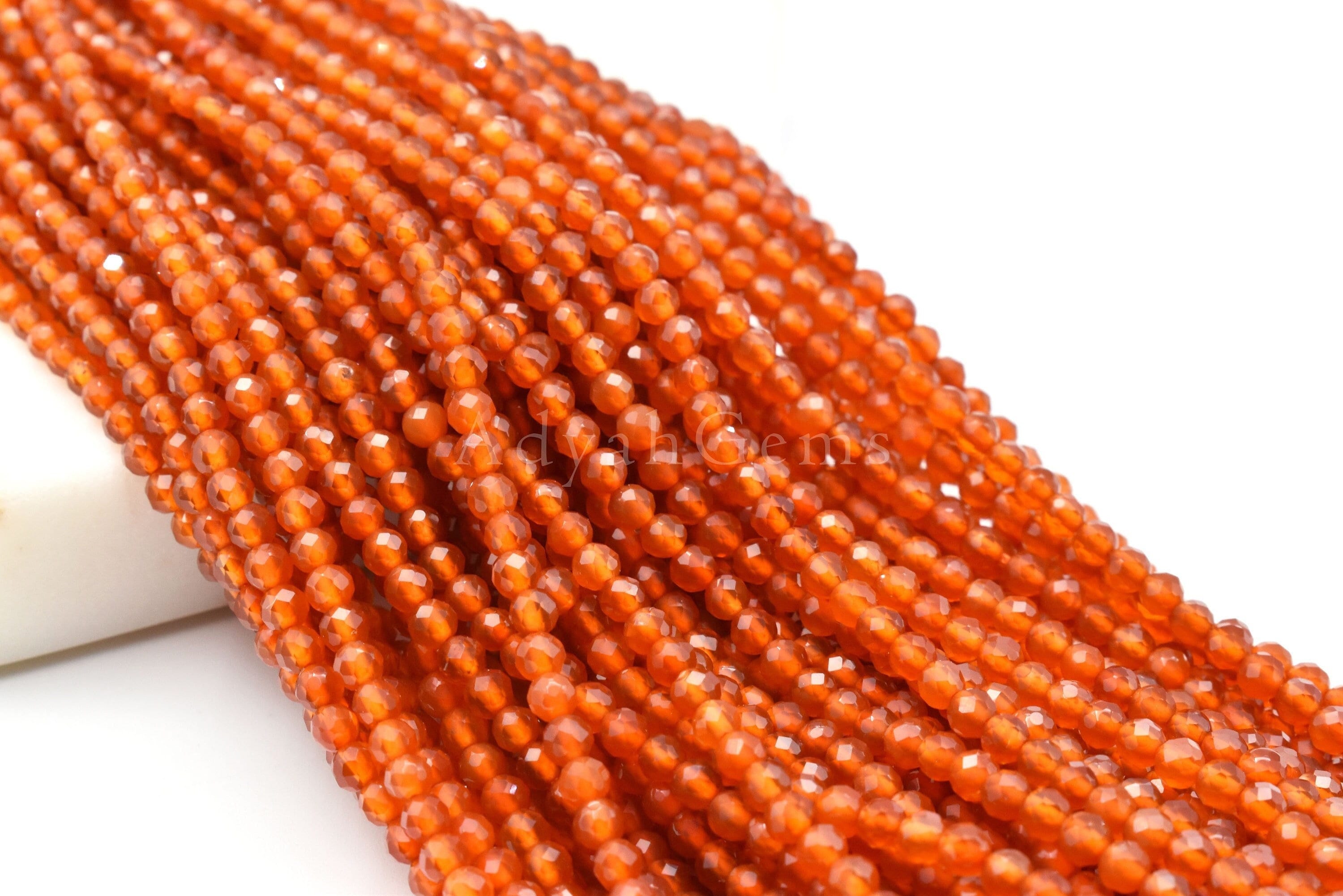 Carnelian Micro Faceted Round 14 inch strand pack of 2 strands 4 mm approx