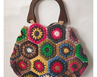 Bohemian Granny Square Crochet Handbag purse