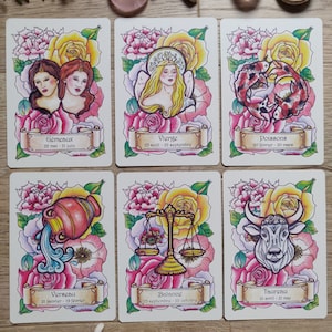 SIGNES DU ZODIAQUE - Extension de l'Oracle d'Aphrodite - 12 cartes pour voyance et divination - en couleur ou en noir et blanc